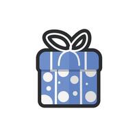 blue dotted gift box in outline flat design. vector