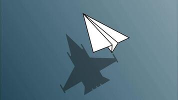 animation simple origami paper plane with shadow of a real plane. video