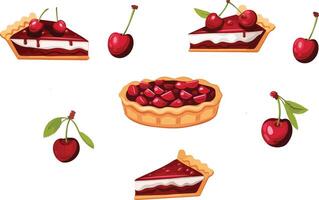 cherry pie and cherries, arranged in a pattern. vector