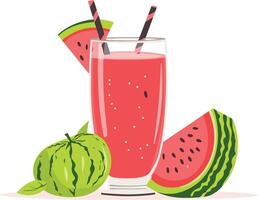 watermelon juice with watermelon slices around vector