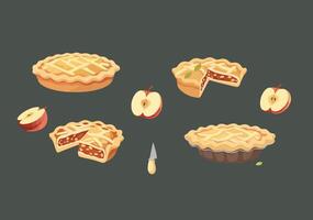 apple pies and sliced apples arranged on dark vector