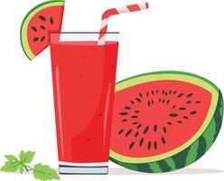 glass of watermelon juice with a straw. vector