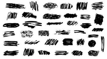 Set of different brush stroke texture. Marker drawing, grunge doodles, charcoal scribbles, brush strokes. Abstract shapes and curves set. Hand drawn pen doodles. Dirty graphic texture brushes. vector