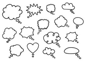 Set of line speech bubbles. Dialogue box in doodle style. Text boxes for chats and games. Collection of hand drawn comic speech bubble. Various talk balloon shapes in retro 90's style vector
