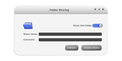 Modern folder sharing program in blue color with settings. vector