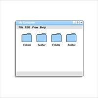Old file explorer program in blue color with files and folders. vector