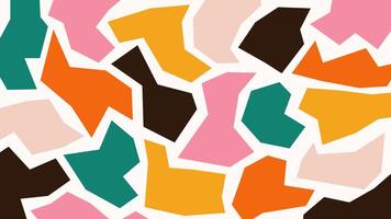Fun doodle pattern with colorful simple geometric shapes and figures on beige background. Trendy minimalist childish design vector