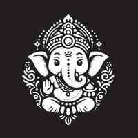 Indian God Ganapati Simple 2D Cute Single Characters with Silhouette Black and White Line Art with Low Details, Indian festival Ganesh Chaturthi black and White Lord Ganesh Character vector