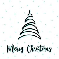 Merry Christmas and Happy Holidays postcard with New Year tree, snowflakes on white backgrounds design. Modern universal artistic template. Doodle, hand drawn Spruce, fir tree, invitation for holidays vector