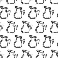 Jug seamless pattern. Doodle seamless pattern Jug isolated on white background. Jug seamless wrapper, wallpaper for caffe or restaurant decoration menu. Hand drawn pitcher milk outline coloring page vector