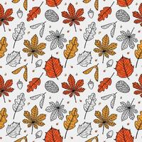 Seamless Pattern with Autumn forest plants, leaves. Hand drawn repeating background with acorn, alder, oak leaf, foliage. The image created without any artificial intelligence software vector