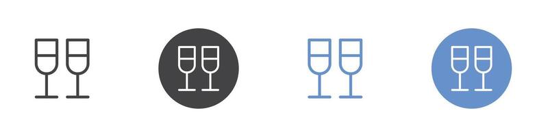Wine glasses icon Flat set in black and white color vector