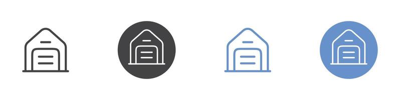 Garage icon Flat set in black and white color vector