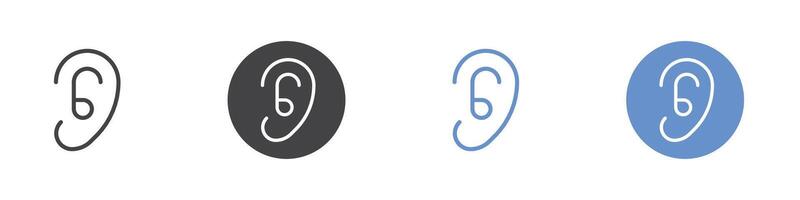 Ear icon Flat set in black and white color vector
