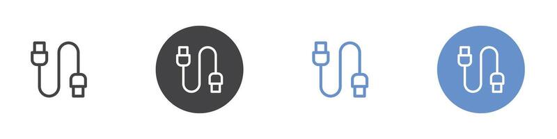 Data cable icon Flat set in black and white color vector