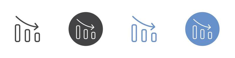 Chart down icon Flat set in black and white color vector