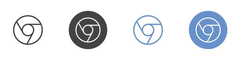 Chrome icon Flat set in black and white color vector