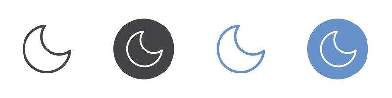 Moon icon Flat set in black and white color vector