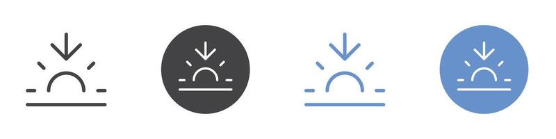 Sun set icon Flat set in black and white color vector