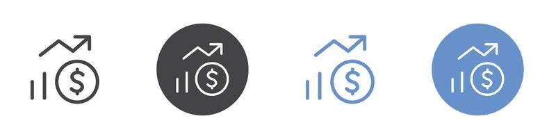 Dollar up icon Flat set in black and white color vector