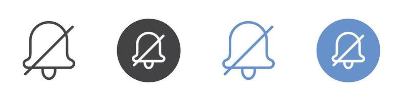 No bell icon Flat set in black and white color vector