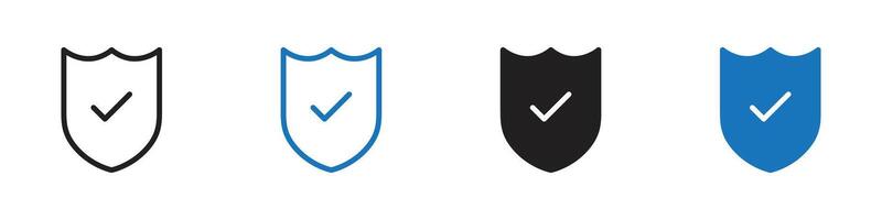Shield check mark icon set outline vector