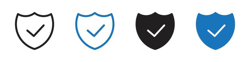 Shield check mark icon set outline vector