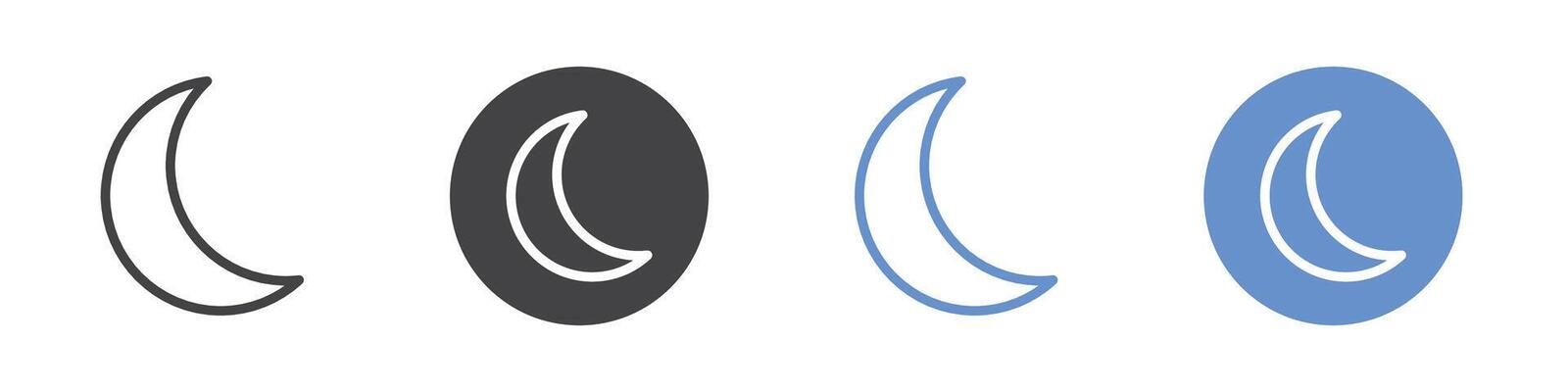 Moon icon Flat set in black and white color