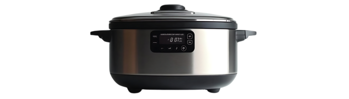 Stainless Steel Electric Rice Cooker with Transparent Background, Ideal for Cooking Perfect Rice with a Modern Design, Featuring a Digital Display and a Durable Construction for Long-Lasting Use. png