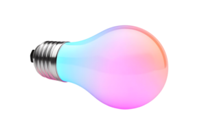 Light Bulb Glowing with a Transparent Background, Multicolored Light Shining Through png