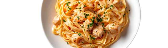 Creamy Chicken Fettuccine with Parmesan and Parsley, a Delicious and Easy Recipe for a Quick Dinner with a Transparent Background png