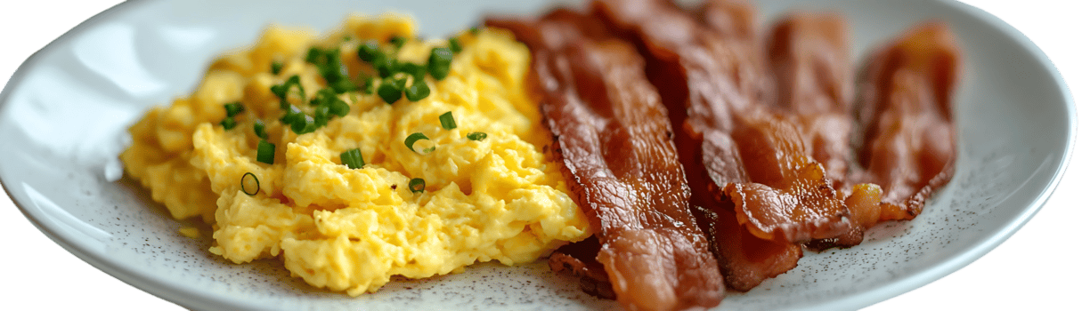 härlig krypterade ägg med Krispig bacon på en transparent bakgrund tallrik png