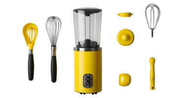 Yellow Immersion Blender with Transparent Background, Creates Delicious Smoothies and Sauces with Whisk Attachments for Blending and Whipping png