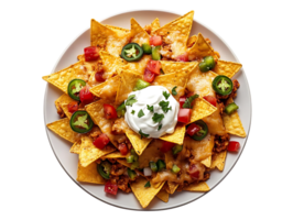 Crispy Tortilla Chips Topped with Savory Ground Beef, Melted Cheese, and Fresh Toppings, Creating a Delicious and Flavorful Dish with a Transparent Background. png