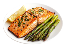 Grilled Salmon with Asparagus and Lemon Wedge, a Delicious and Healthy Meal with a Transparent Background png
