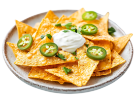 Crispy Tortilla Chips with Sour Cream and Jalapenos on a Transparent Background png
