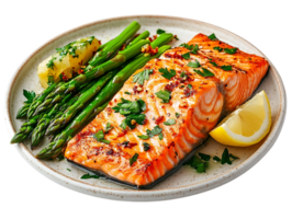 Grilled Salmon with Asparagus and Lemon, a Delicious and Healthy Meal with a Transparent Background png