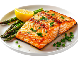 Grilled Salmon with Asparagus and Lemon, a Delightful Dinner with a Transparent Background png