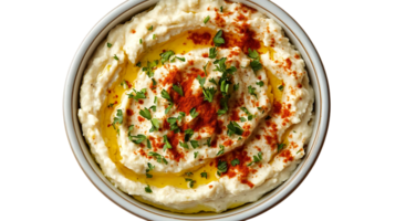 Creamy White Bean Dip with Parsley and Chili Flakes, A Delicious and Easy Appetizer with Transparent Background png