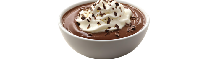 Indulge in a Creamy Chocolate Pudding with Whipped Cream and Chocolate Shavings, a Delicious Dessert with a Transparent Background png