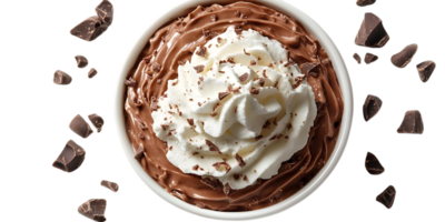 Chocolate Mousse with Whipped Cream and Chocolate Shavings, A Delicious Treat with a Transparent Background png