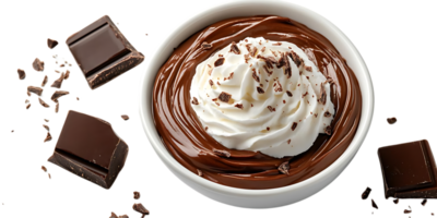 Decadent Chocolate Pudding with Whipped Cream and Chocolate Shavings, A Delicious Treat with a Transparent Background png