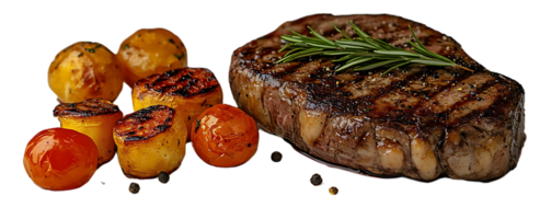 Grilled Steak with Roasted Potatoes and Tomatoes on a Transparent Background png