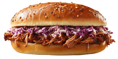 Pulled Pork Sandwich with Coleslaw and a Transparent Background png