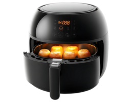 Black Air Fryer with Transparent Background, Crispy Foods with Ease, Digital Display and Timer, Family-Sized Capacity, Healthy Cooking png