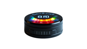Black Digital Tuner with Transparent Background, Features Illuminated Display and a Large Dial png
