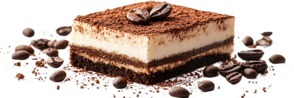 Indulge in a Delicious Slice of Tiramisu with a  Transparent Background and a Sprinkle of Coffee Beans png