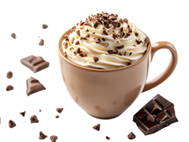Delicious Hot Chocolate with Whipped Cream and Chocolate Shavings on a Transparent Background png
