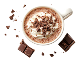 Indulge in a Delicious Cup of Hot Chocolate with Whipped Cream and Chocolate Shavings, a Perfect Winter Treat. png