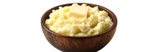 Mashed Potatoes with Butter in a Wooden Bowl, Transparent Background, Isolated Mashed Potatoes png